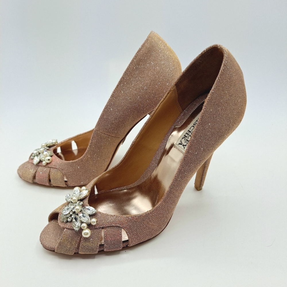 Badgley Mischka Peeptoe Stiletto Jeweled Pumps  Size 9